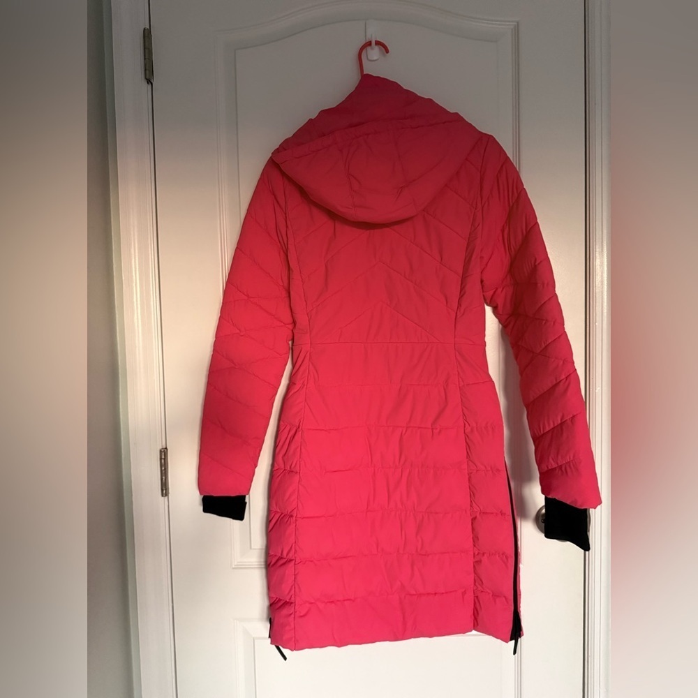 M&S ACTIVE Bright Pink Puffer Jacket Pink Long Puffer Coat With Detachable Hood - Picture 12 of 16